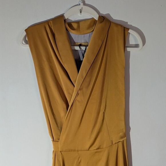 Tavrovska Mustard Yellow Gold Satin Genuine Wrap Maxi Dress Gown NWT - Picture 4 of 8